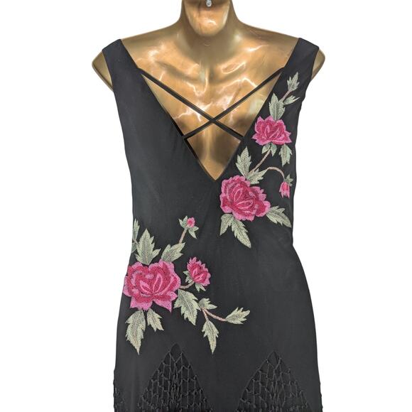 Sue Wong Sz 10 Vintage Y2K Black Silk Embroidered Fringed Dress EUC - Picture 6 of 9